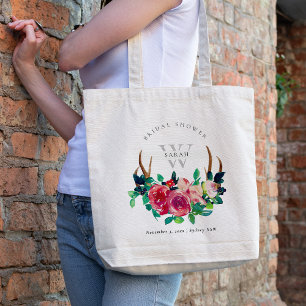 Rustikales Boho Red Floral Stag Antlers Brautparty Tragetasche