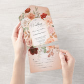 Rustikales Boho Rost & Peach Blumenstrauß Abendess All In One Einladung (Abreißen)