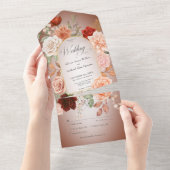 Rustikales Boho Rust & Peach Floral Arch Rostdüste All In One Einladung (Abreißen)