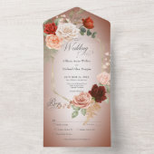 Rustikales Boho Rust & Peach Floral Frame Rost Abe All In One Einladung (Innen Boden)
