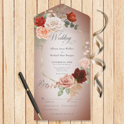 Rustikales Boho Rust & Peach Floral Frame Rost Abe All In One Einladung
