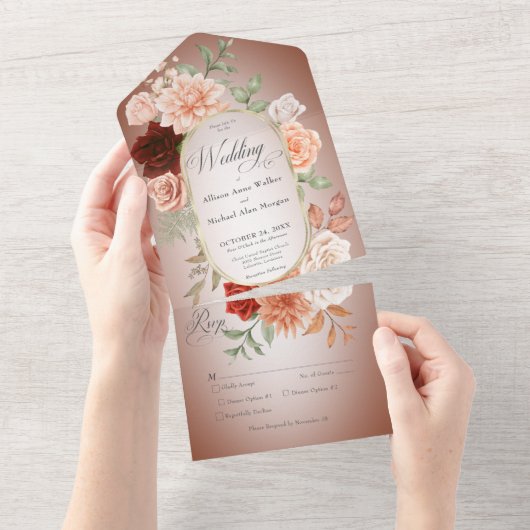 Rustikales Boho Rust & Peach Oval Rust Abendessen All In One Einladung (Abreißen)