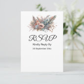 Rustikales Boho Silver & Pink Floral RSVP Karte (Stehend Vorderseite)