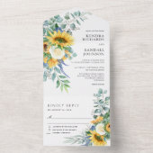 Rustikales Boho Sonnenblumen und Rose Hochzeit All In One Einladung (Innen Boden)