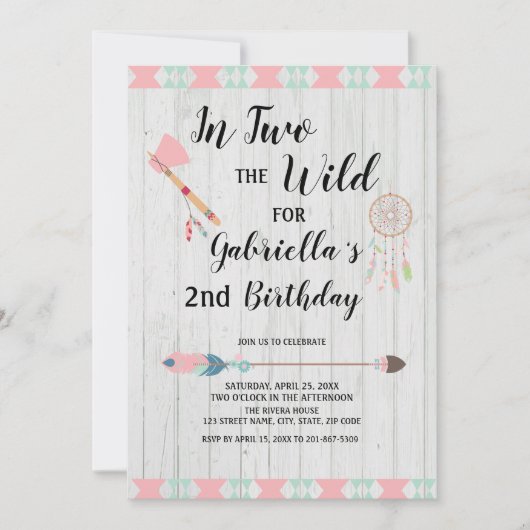 Rustikales Boho Stammes- in ZWEI der wilde 2. Einladung (Vorderseite)