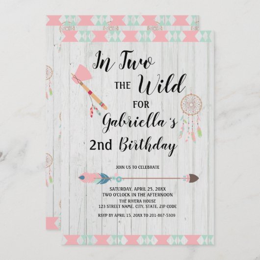 Rustikales Boho Stammes- in ZWEI der wilde 2. Einladung (Vorne/Hinten)