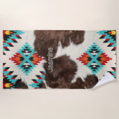 Rustikales Boho Süd Western Türkis Cowhide Strandtuch (Vorderseite)