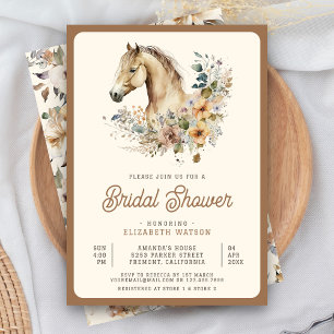 Rustikales Boho Tan Floral Horse Brautparty Einladung