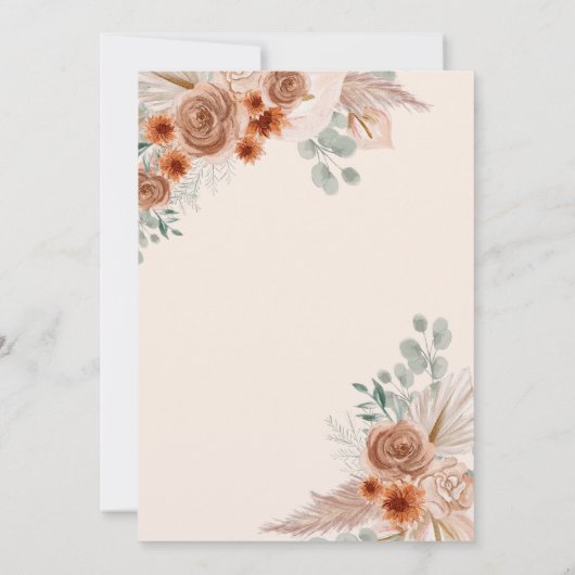 Rustikales Boho Terracotta Pampas Probe Abendessen Einladung (Rückseite)