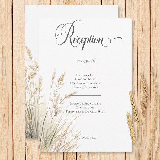 Rustikales Boho trockenes Gras Hochzeitsempfang Begleitkarte