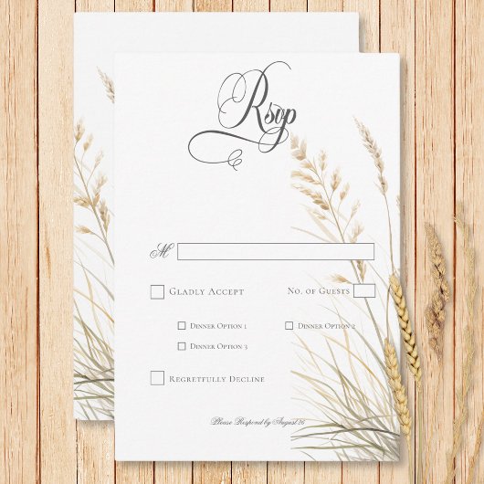Rustikales Boho trockenes Tan Grass Hochzeitsessen RSVP Karte
