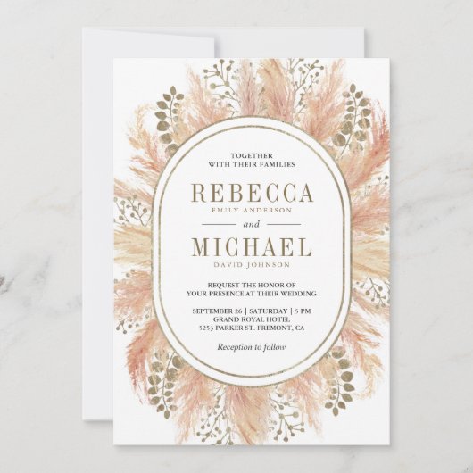 Rustikales Boho-Trockenpampas-Gras-Oval-Rahmen Hoc Einladung (Vorderseite)