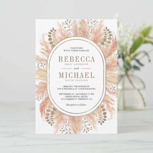 Rustikales Boho-Trockenpampas-Gras-Oval-Rahmen Hoc Einladung (Stehend Vorderseite)