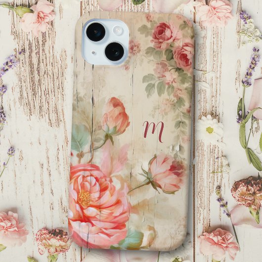 Rustikales Boho Wasserfarbe Antike Rose mit Monogr Case-Mate iPhone Hülle