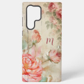 Rustikales Boho Wasserfarbe Antike Rose mit Monogr Samsung Galaxy Hülle (Rückseite)
