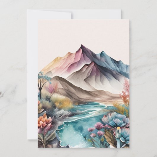 Rustikales Boho Wasserfarbengebirge Einladung zur  (Rückseite)
