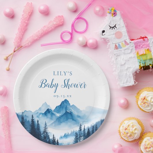 Rustikales Boho Wasserfarbengebirge Kinderdusche Pappteller (Party)