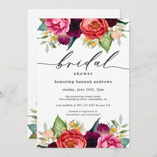 Rustikales Boho Watercolor Brautparty Einladung (Vorne/Hinten)