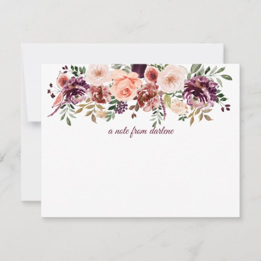 Rustikales Boho Watercolor Floral Monogramm Mitteilungskarte (Vorderseite)