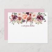 Rustikales Boho Watercolor Floral Monogramm Mitteilungskarte (Vorne/Hinten)