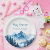 Rustikales Boho Watercolor Mountains Rentierungs-P Pappteller (Party)