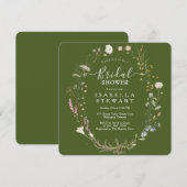 Rustikales Boho Wildblume Moss Green Brautparty Einladung (Vorne/Hinten)