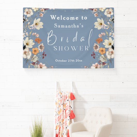 Rustikales Boho Wildblume Periwinkle Brautparty Banner (InSitu)