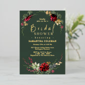 Rustikales Boho Wildblume Royal Green Brautparty Folieneinladung (Stehend vorne)