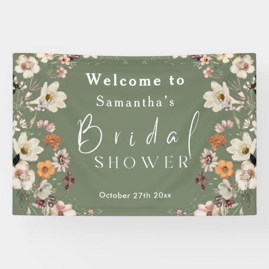 Rustikales Boho Wildblume Sage Green Brautparty Banner (Horizontal)