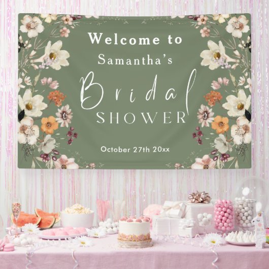 Rustikales Boho Wildblume Sage Green Brautparty Banner (Party)