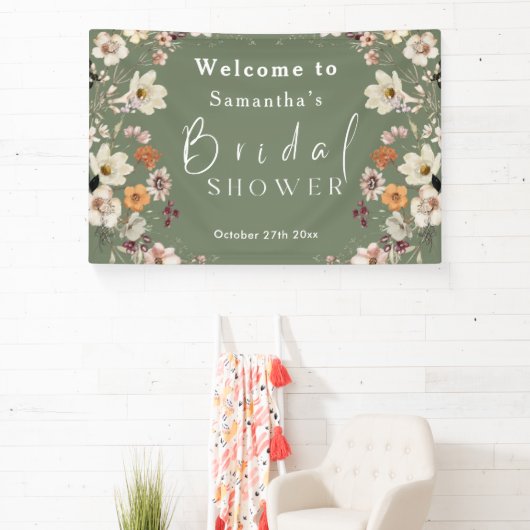 Rustikales Boho Wildblume Sage Green Brautparty Banner (InSitu)