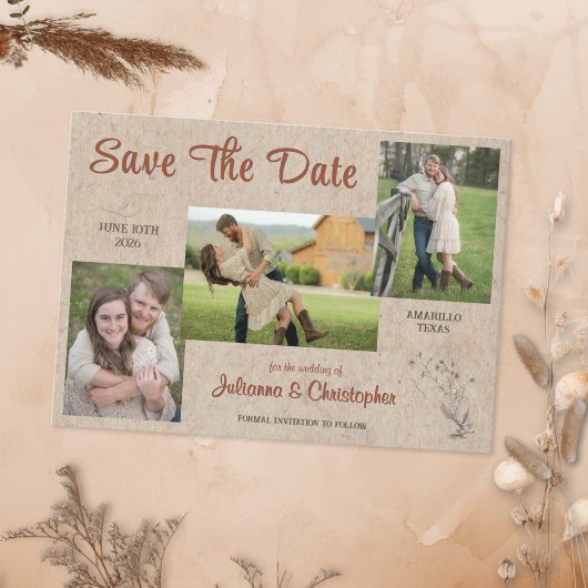 Rustikales Boho Wildblumen 3 Foto Terracotta Kraft Save The Date
