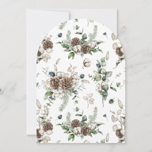 Rustikales Boho Winter Greenery Pinecone Brautpart Einladung (Rückseite)