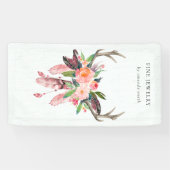 Rustikales Boho Wood Floral Feather Antler Busines Banner (Horizontal)