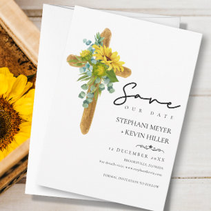 Rustikales Boho Wood Sonnenblumen Grünkreuz Hochze Save The Date