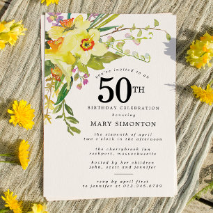 Rustikales Boho Yellow Daffodil 50. Geburtstag Einladung