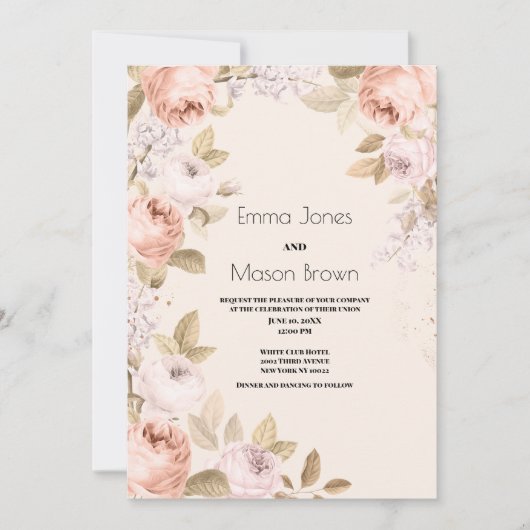 Rustikales bohrosa Korallenvogel Blumenthema Hochz Einladung (Vorderseite)