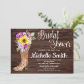 Rustikales Boot Country Sonnenblumen Brautparty Einladung (Stehend Vorderseite)