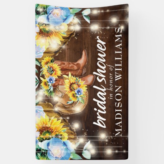 Rustikales Booten von String-Lights-Brautparty Banner (Vertikal)