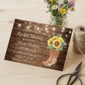 Rustikales Boots String Lights Sonnenblumen Brautp Einladung