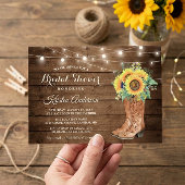 Rustikales Boots String Lights Sonnenblumen Brautp Einladung
