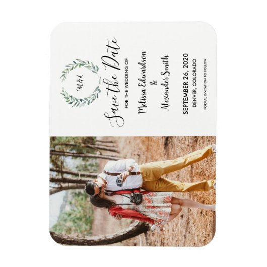 Rustikales botanisches Aquarell-Blätter Monogramm Magnet (Vertikal)