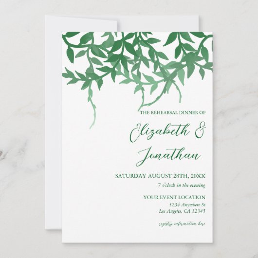 Rustikales botanisches Blätter Probe Abendessen Einladung (Vorderseite)