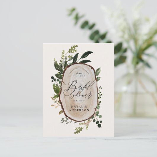 Rustikales botanisches Brautparty Ankündigungspostkarte (Stehend Vorderseite)