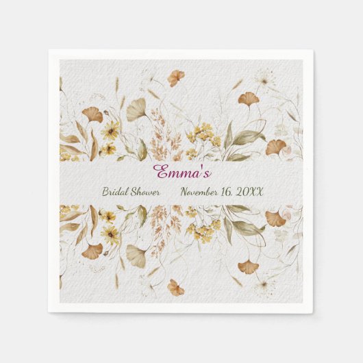 Rustikales botanisches Brautparty Anpassen von Pap Serviette (Vorderseite)