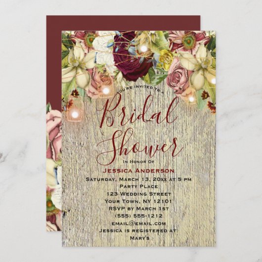 Rustikales botanisches Burgund-Brautparty Einladung