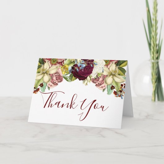 Rustikales Botanisches Burgund Vielen Dank Karte (Vorderseite)