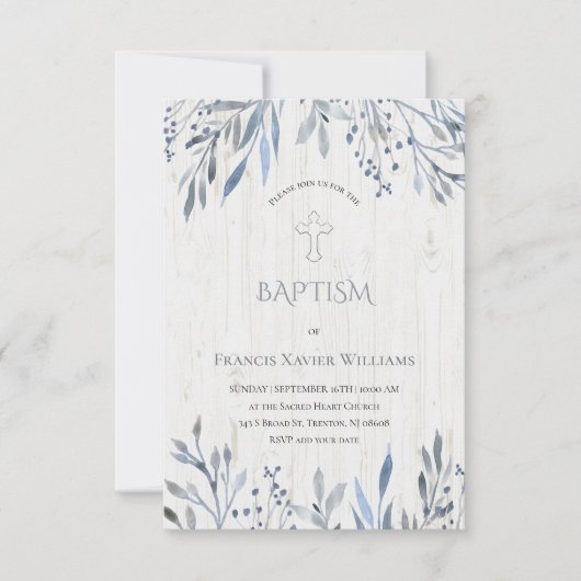 rustikales botanisches Design Taufe Einladung (Vorderseite)