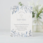 rustikales botanisches Design Taufe Einladung (Stehend Vorderseite)