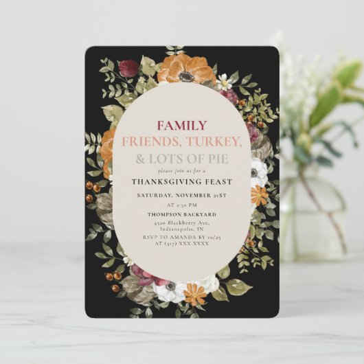 Rustikales Botanisches Erntedank Abendessen Party Einladung (Stehend Vorderseite)